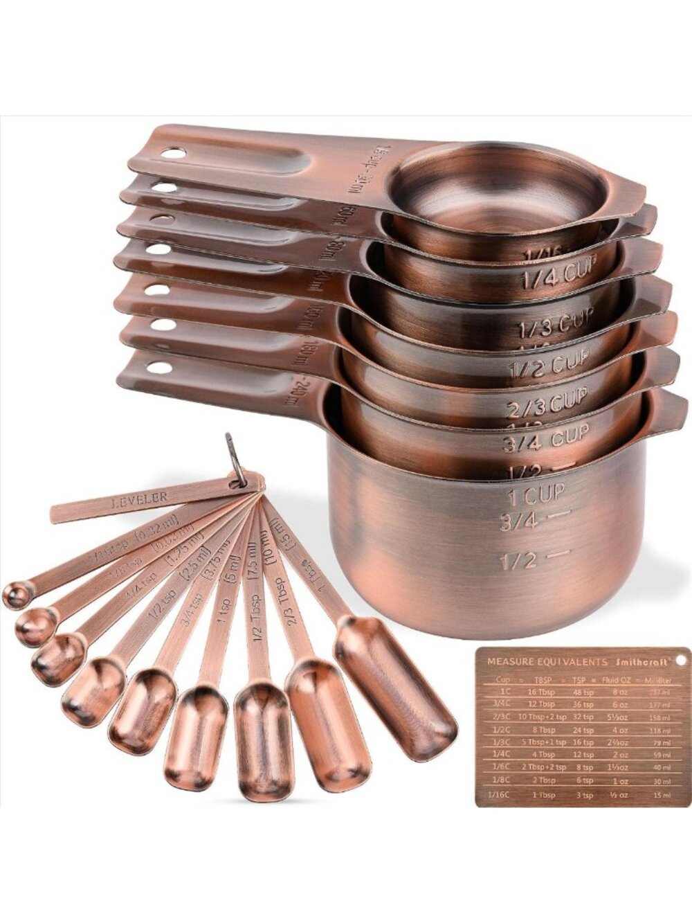 Copper Measuring Cups & Spoons Set - 7 Stainless Steel Measures for Baking